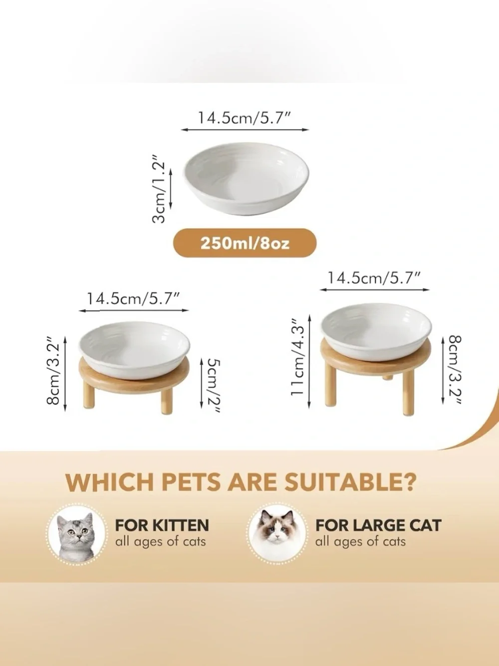 Elevated Cat Bowls Raised Ceramic Cat Bowl, 5.7” Wide Opening Cat Food Bowl